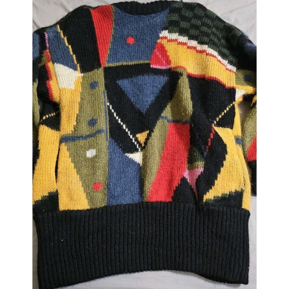 Uno & Una Vintage Wool Blend Chunky Knit Abstract Cardigan Size Medium Oversized - Picture 4 of 4